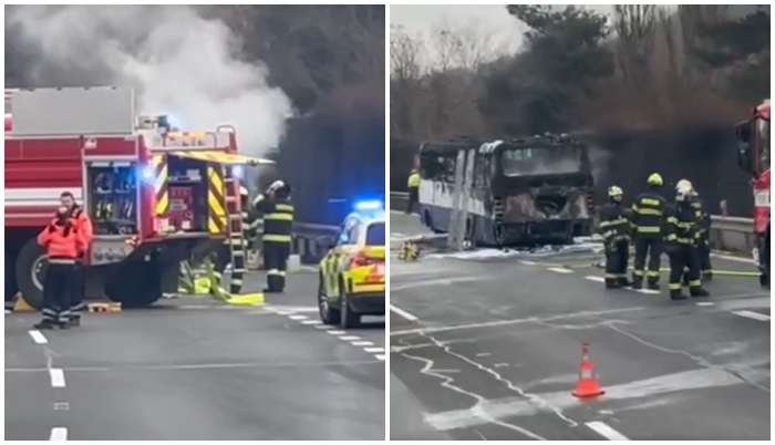 Inferno na dálnici D5: Autobus v plamenech vyvolal chaos a paniku!