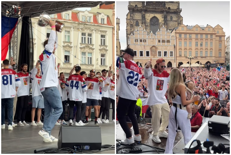 Neskutečná hokejová sláva na Staromáku Nechyběl tanec na střeše autobusu nebo Pastrňák s dcerou!