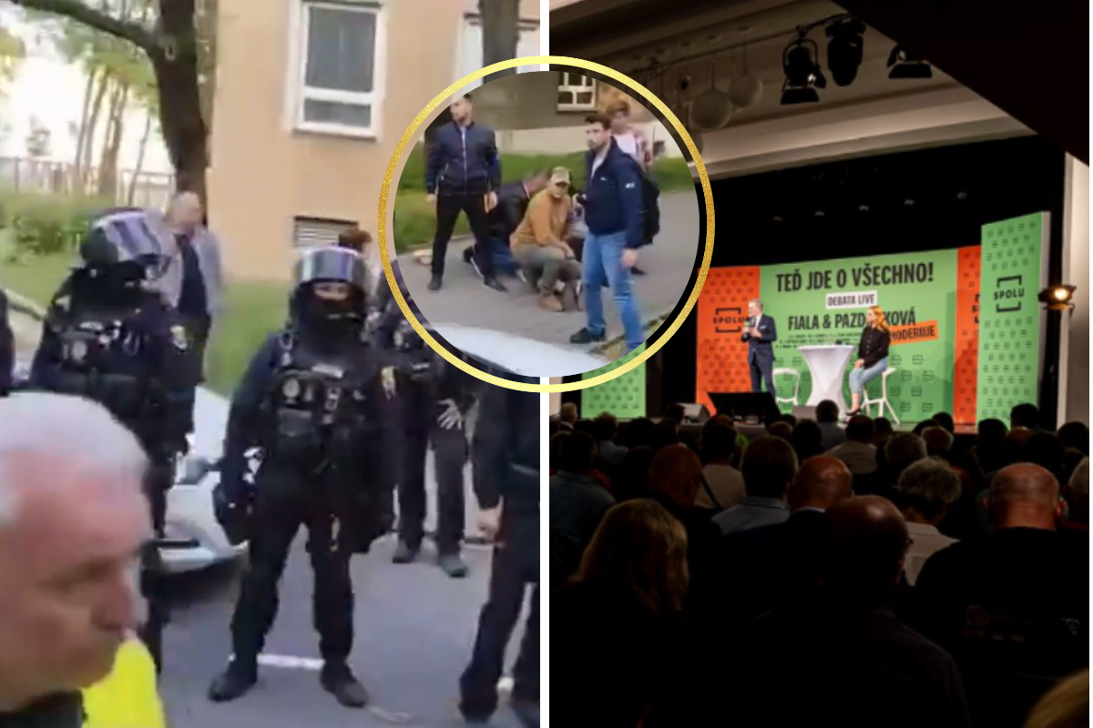 Necenzurované video! Podívejte se, jak vítali Fialu na mítingu v Ostravě! Těžkooděnci měli plné ruce práce!
