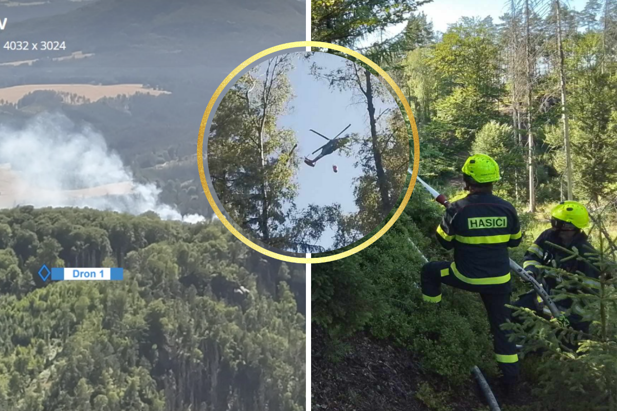 V Českém Švýcarsku opět hoří! Oheň u Jetřichovic zasáhl tisíce metrů lesa, zasahoval i Black Hawk!