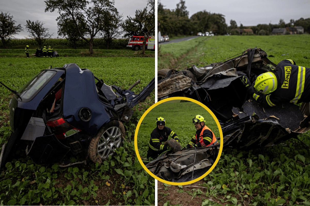 Řidič přežil pekelný náraz do stromu! Jeho vůz se přitom rozlomil na dvě části! Muž si po nehodě s hasiči povídal!