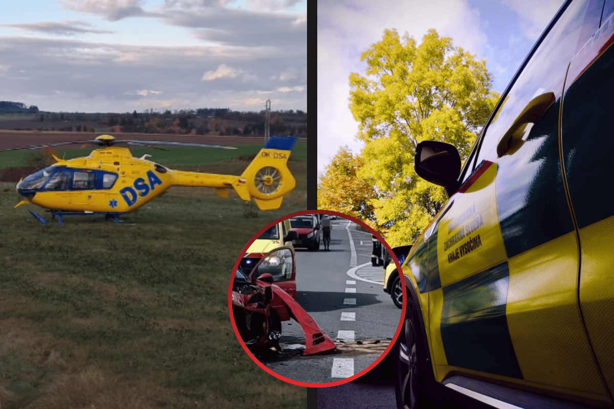 Hrůzná nehoda na Třebíčsku! Na křižovatce se srazila auta s dětmi. Zraněné odvážel vrtulník!